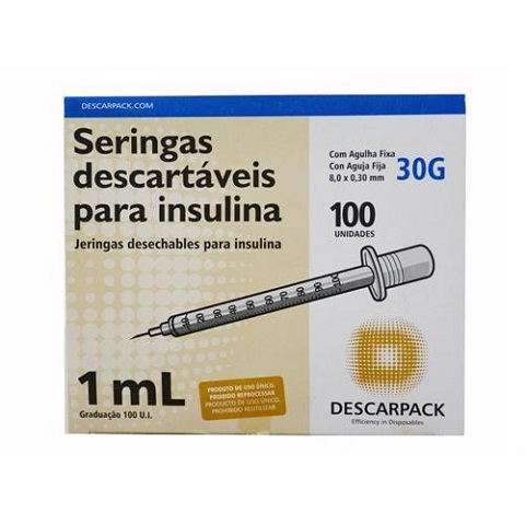 Seringa De Insulina e Botox 1ml 0,3x0,8 C/agulha Fixa 100 Unidades